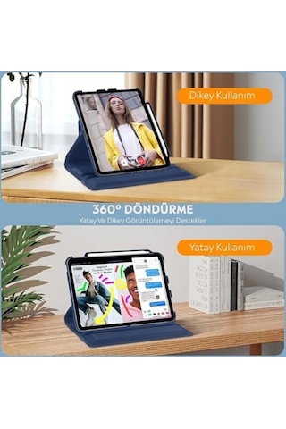 Apple İpad Yatay Ve Dikey Standlı 360 Derece Döner Tablet Kılıfı İpad 10.nesil 10.9/ipad A16 Lacivert