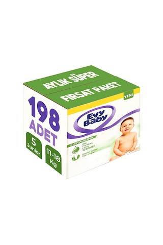 Evy Baby Bebek Bezi Beden:5 11-18kg Junior 198 Adet Aylık Süper 3'lü