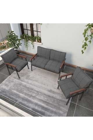 Modern Balkon, Bahçe, Cafe, Metal Kanepe Koltuk Takımı , Bahçe Mobilyası, 211 - Koyu Gri Koyu Gri