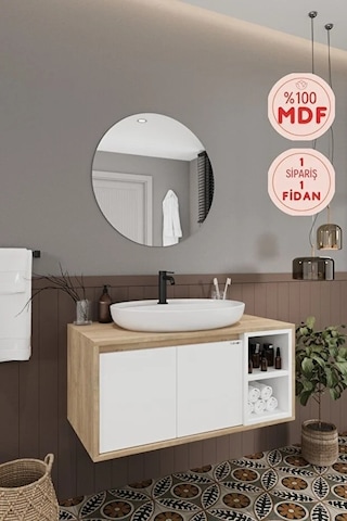 Gül Beyaz 100 Cm Banyo Dolabı Ayna Lavabo Beyaz