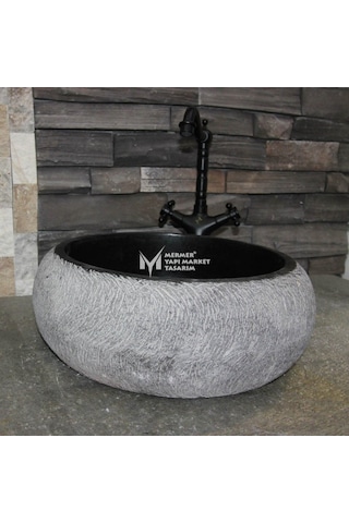 Bazalt Siyah Mucartalı Gizli Giderli Bombeli Lavabo