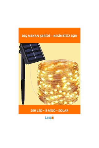 Güneş Enerjili 20 Metre 200 Led Su Geçirmez Dış Mekan Aydınlatma Şeridi
