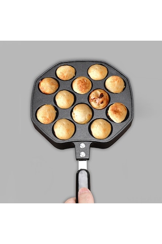 Xindoker Evde Takoyaki Ve Yuvarlak Pancake Yapmak İçin 12 Delikli Aluminyum Pişirme Tepsisi - Anti Kaygan Kaplama, Isıya Dayanıklı Kumaş, Duvara Asma Deliği Siyah