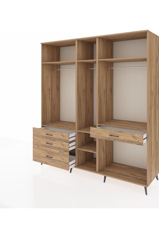 Kronos Dolap 7 Raflı 4 Çekmeceli 3 Askılı 220x59x243 Çam-çam/çam Atlas Çam/atlas Çam