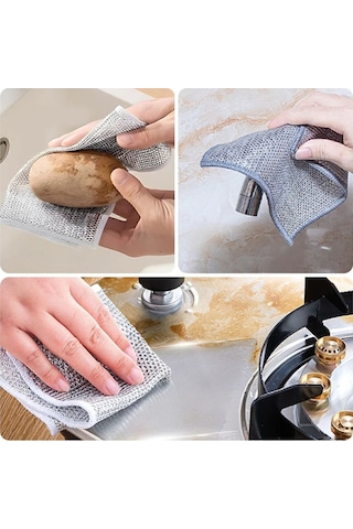 Mainshop 10 Adet Tel Bulaşık Bezi Çizmez Bulaşık Teli Çelik Bez 20x20 Cm Çift Katmanlı M-602 Gri