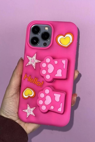 Caş Dekorasyon Pembe Renk Pati Figürlü 13 Pro Max Telefon Kılıfı Pembe