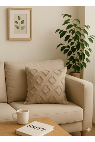 Kırlent Kılıfı 43x43 Cm Çift Taraflı, Fermuarlı, Lüks Şönil Kumaş Koltuk Örtüsü İle Uyumlu 1 Adet Bej