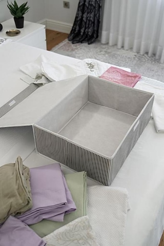 Flora Baza Kutu Hurç, Yatak Kanepe Altı Düzenleyici Su Geçirmez Mukavva Destekli 50x40x19cm 3 Adet Gri Gri
