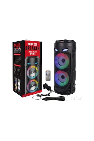 Karaoke Mikrofonlu Bluetooth Hoparlör Şarjlı Taşınabilir Led Işıklı Speaker 2x8w