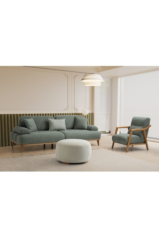 Tera Ahşap Kollu Ayaklı Berjer Yeşil