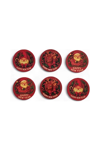Noel Yeni Yıl Bardak Altlığı 6 Adet 9x9