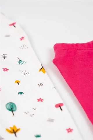 Kız Bebek Beyaz Pembe Ağaç Desenli Düz Patikli İkili Alt Takım Beyaz - Pembe