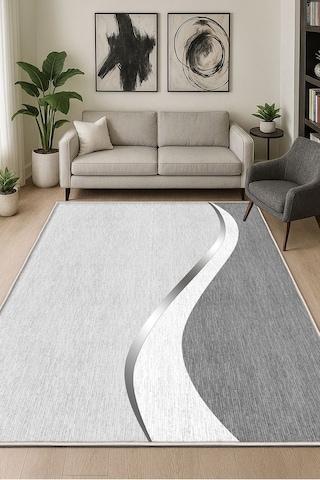 Gri Dijital Baskı Halı Kaymaz Tabanlı Yıkanabilir Halı Yolluk Salon Halısı136