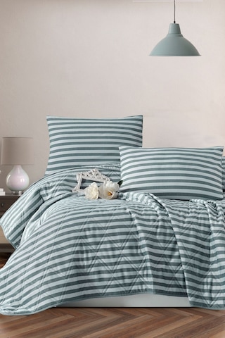 Enlora Home Water Yollu Saten Çok Amaçlı Örtü Çift Kişilik Yeşil