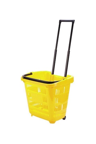 40 Lt Saplı Plastik Alışveriş Sepeti - Tekerlikli Market Sepeti Yeşil