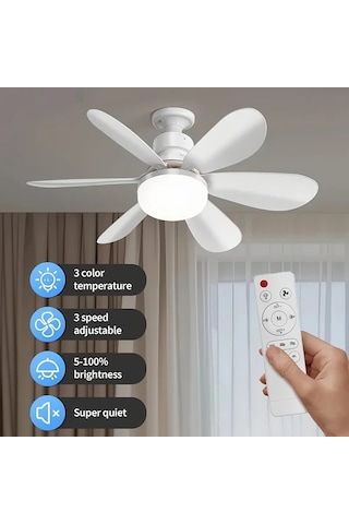 Xuweiwei Uzaktan Kumandali Akilli Tavan Fani 40w 52 07cm Cok Renkli 3 Hiz Ayarlı Led Aydinlatma E26 E27 Ampul Zamanalayici Yatak Oturma Odasi Garaj