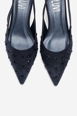 Luvishoes Lorex Lacivert Süet Taşlı Kadın Topuklu Ayakkabı Lacivert