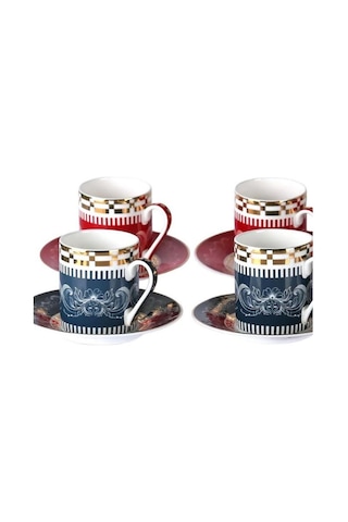 Lucky Art Lancelot Bone 6lı Kahve Fincan Seti Kırmızı