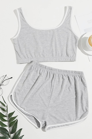 Hepsibayi Kadın Gri Askılı Crop Top Ve Şortlu Gecelik Takım H110559