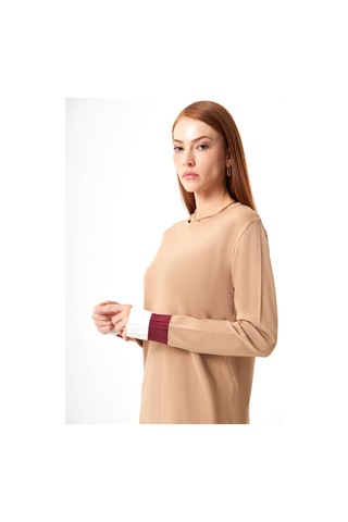 Mizalle Kol Piliseli Rayon Triko Camel-beyaz Tunik Camel