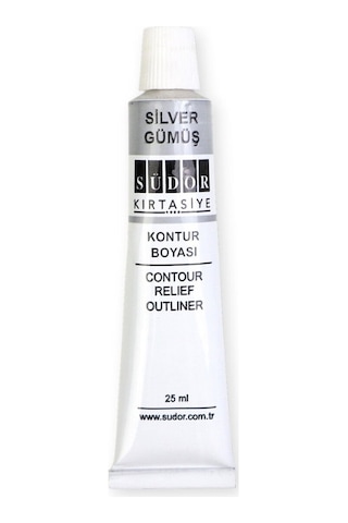 Gümüş Gri Kontür Boyası 25 Ml 1 Adet Cam Vitray Boyası Kontur Silver Vitray Çalışması Gri