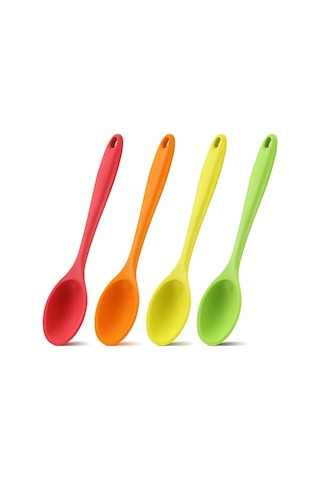Ximistore9 4'lü Renkli Isı Dayanıklı Silikon Kaşık Seti: Pişirme Ve Servis İçin Evdeki Mutfak Araçları Turuncu/kırmızı/sarı/yeşil Çok Renkli