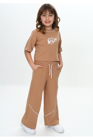 Toontoy Kids Toontoy Kız Çocuk Queen Baskılı Crop Eşofman Takım Kahve