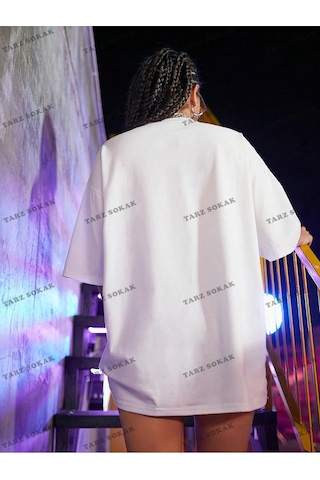 Adrift Tüy Baskılı Oversize Kalıp Unisex T-shirt Beyaz