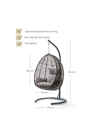 Class Bahçe Salıncağı - Kahve Rattan Gri Minder Kahverengi