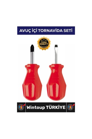 Tornavida Profesyonel Ergonomik Pratik Mini Dar Alan Tamir 2'li Avuç Içi Düz Yıldız Tornavida Seti