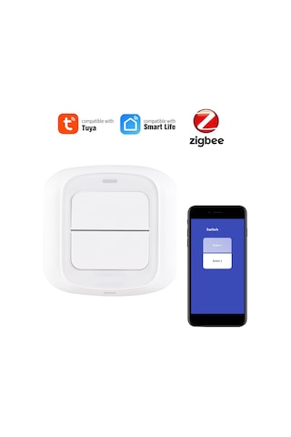 Teltree Zigbee Akıllı Ev Senaryo Kontrolcü, İki Tuşlu, Uygulama İle Kontrol, Beyaz Gateway Gerektirir, Pil Yok 1-gang