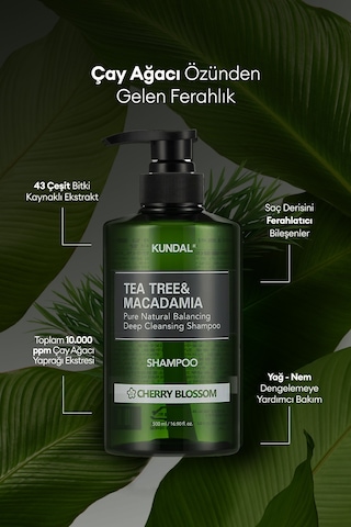 Sorunlu Saç Derisine Özel Şampuan Kundal Tea Tree & Macadamia Deep Cleansing Shampoo Cherry Blossom