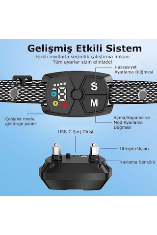 Hopdiye T368g Havlama Önleyici Köpek Tasması Şarjlı, Suya Dayanıklı, Uyarı Seçimli, Led Ekranlı Havlama Eğiti