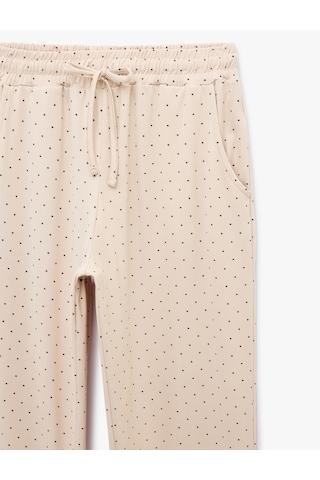 Koton Beli Bağcıklı Puantiyeli Rahat Kalıp Pijama Altı Beyaz Desenli 7wlk40108mk