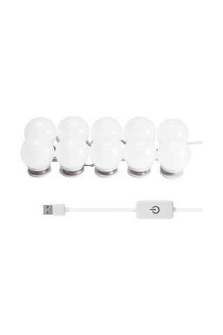 10'lu Beyaz Led Işıklı Lamba Dekoratif Makyaj Ayna Lambası Usb'li Nostalji Hollywood Tarzı Led Işık
