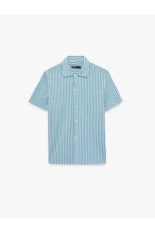 Koton Regular Fit Kısa Kollu Klasik Yaka Çizgili Gömlek Mavi Çizgili 6sam60001hk