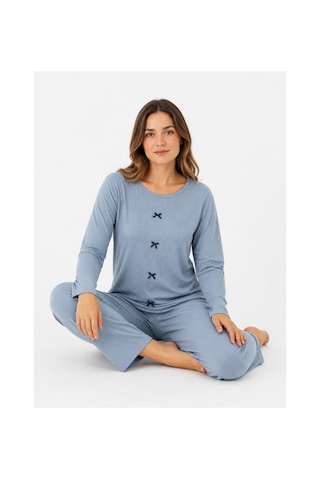 Sleeproom Büyük Beden Kadın Kaşkorse Buz Mavisi Mevsimlik Pijama Takımı