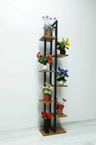 7 Bölmeli Çiçeklik, Saksılık,çiçeklik Standı Siyah-ceviz
