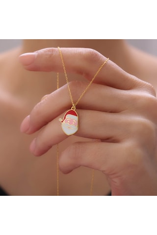 925 Ayar Gümüş Yılbaşı Hediyesi Noel Baba Kolye Gold