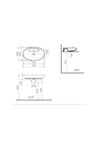 VitrA Memoria Oval Çanak Lavabo 75 x 47 CM Mat Siyah 5881B483-0563