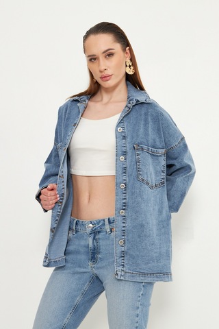 Oversize Kadın Jean Ceket Effect Orta Mavi