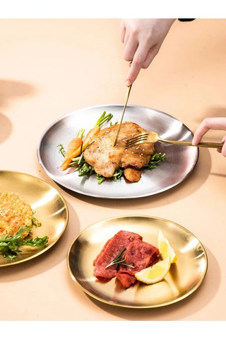 Lunext Yuvarlak Metal Servis Tepsisi Tabak 345700363 Gri