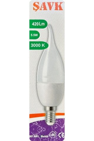 10 Adet Şavk 5,5w 37w Sarı Işık 3000k E14 Duylu İnce Duy Led Kıvrık Ampul