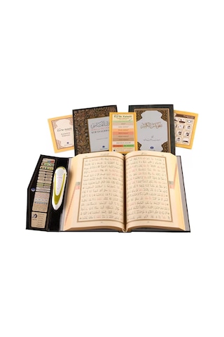 Kabe Desenli Kuran Okuyan Kalem Cami Boy Kuranı Kerim Elifba Cevşen Seti Siyah