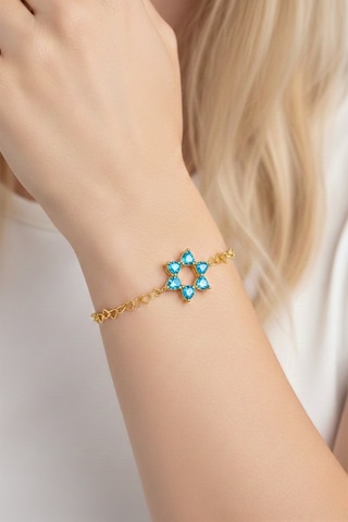Aşkın Fısıltısı Akuamarin Kalp Taşlı Bileklik 925 Ayar Gümüş Kalp Zincir 20 Cm Gold