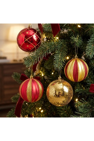 Karaca Home New Year 4'lü Ağaç Süsü Kırmızı Gold Diğer