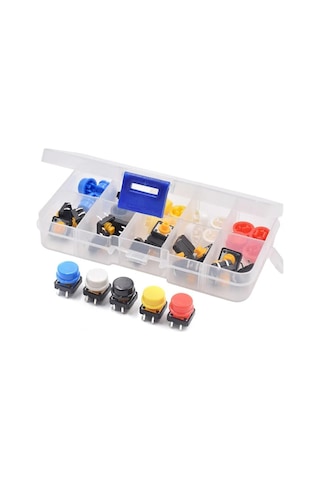 Kutulu 12x12mm 25 Adet Başlıklı Tact Buton Set 4 Pin 5 Renk Dokunmatik Anlık Basmalı Düğme Dvm.101.061