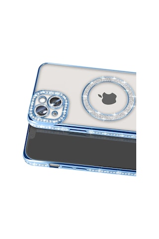 Apple Uyumlu iPhone 15 Kılıf Joke Simli Magneticsafe Mavi