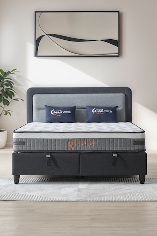 Gisela Modeli Full Ortopedik Çift Kişilik Pedli Yataklı Baza Ve Başlık Takımı 3 Lü Set 160 x 200