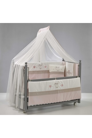 Meltem Kids Mondo Sallanır Ahşap Anne Yanı Beşik - 60x120 CM ( Gri - Pretty) Pembe